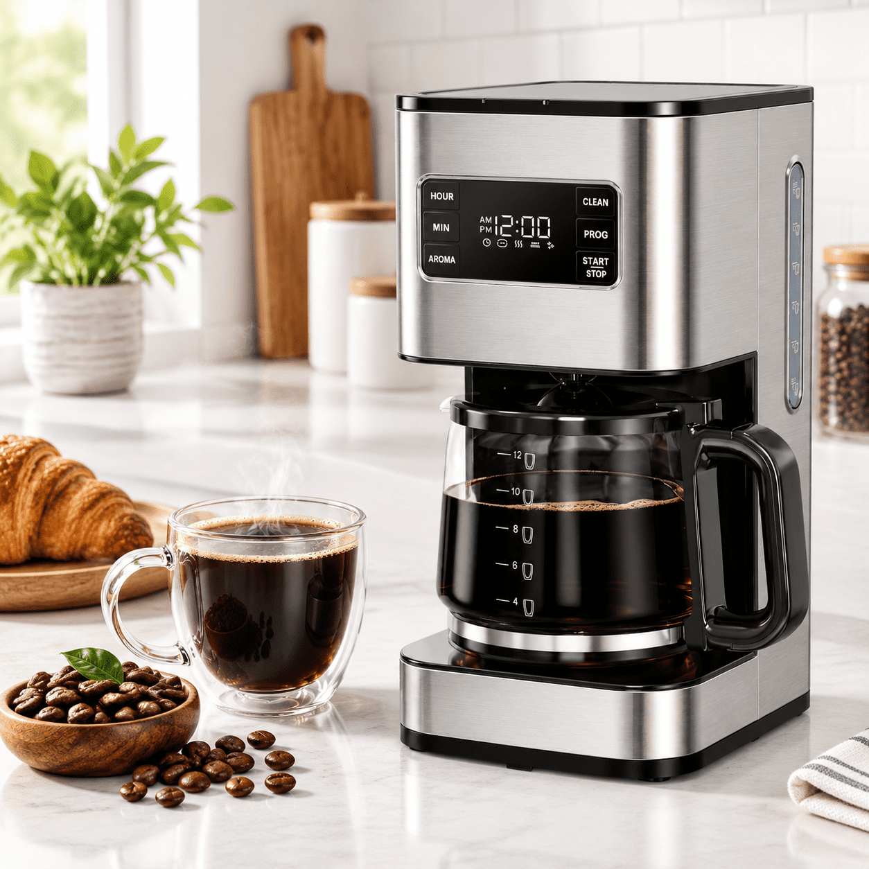 12 Cup Drip Coffee Maker with Regular & Strong Brew, Stainless Steel ...