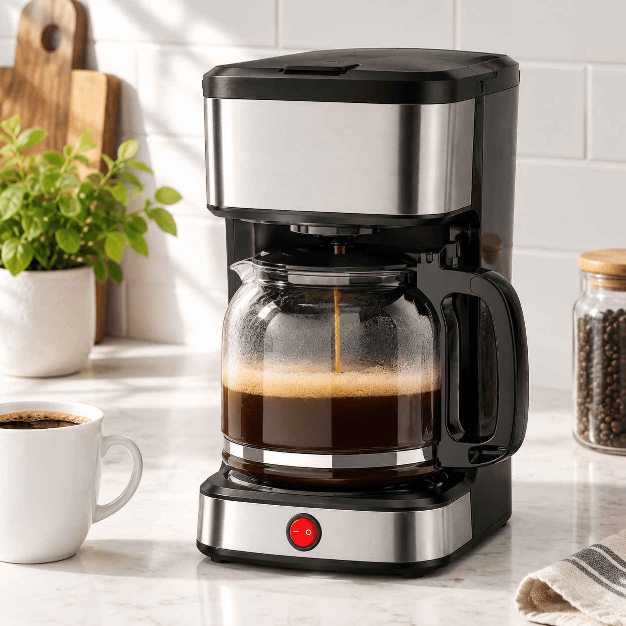 12-Cup Drip Coffee Maker with Removable Filter, Glass Carafe, and ...
