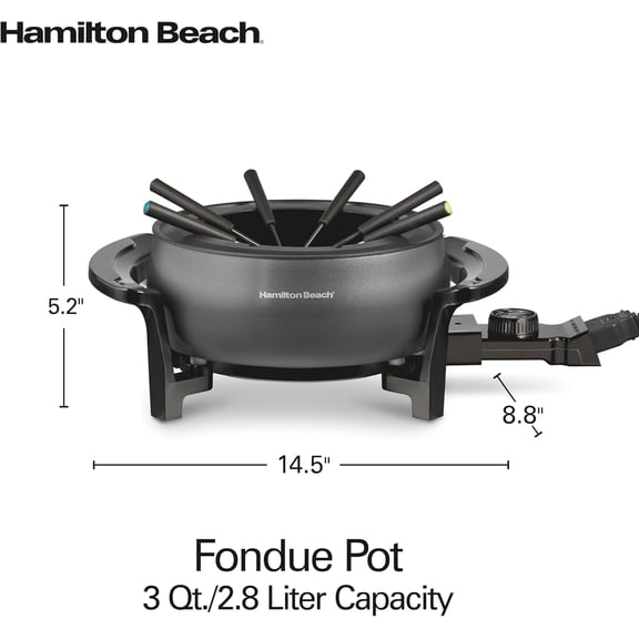 12 Cup Electric Fondue Pot Set with Temperature Control, 6-Color Coded Forks, for Cheese, Chocolate, Hot Oil, Broth, 3 Quart PFAS-Free Nonstick Interior, Gray (86202)