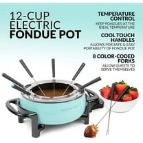 12-Cup Electric Fondue Pot Set with 8 Color-Coded Forks - Stainless Steel Kitchen Appliance for Cheese & Chocolate