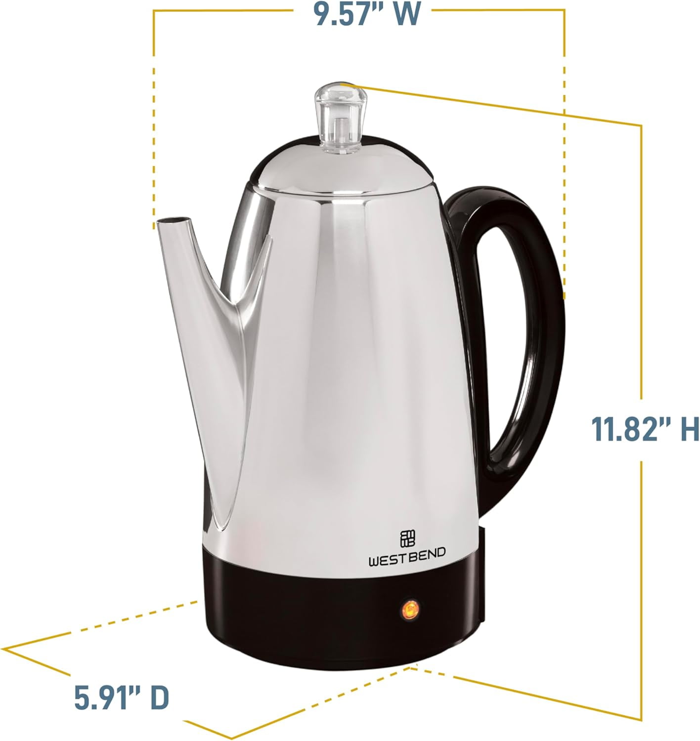 Classic Electric Percolator Coffee Maker 12-Cup Stainless Steel with Heat Resistant Handle