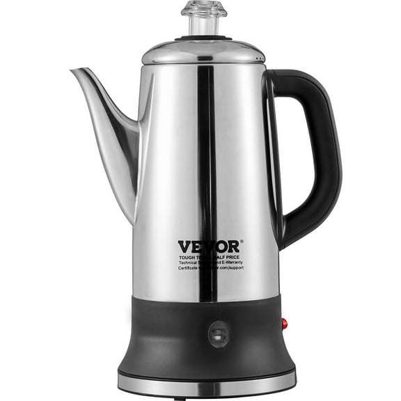 12 Cup Electric Percolator Coffee Pot 304 Stainless Steel Coffee Maker with Keep Warm Function Heat Resistant Handle Quick Brew Easy Pour Spout Silver