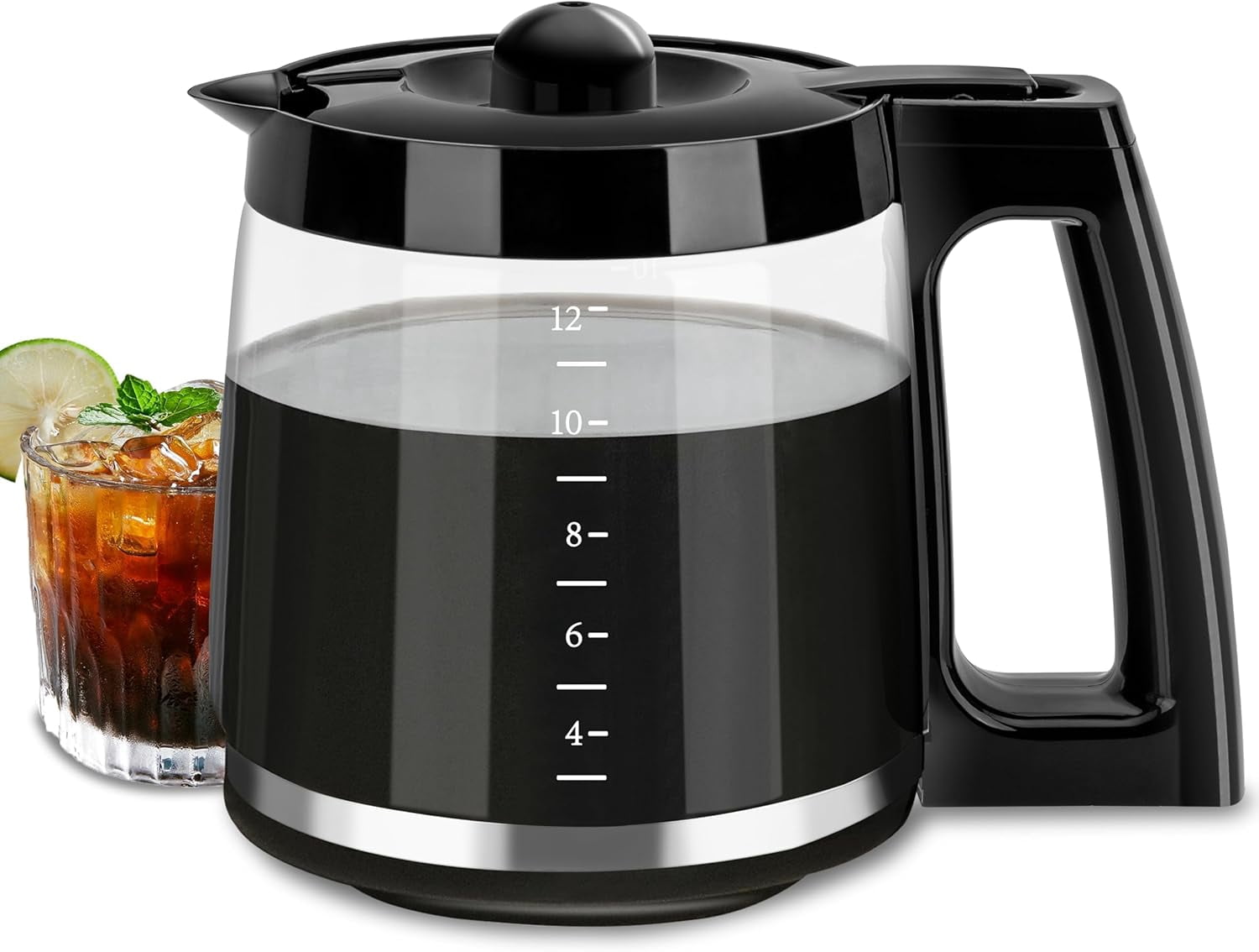 12-Cup Glass Carafe Replacement Pot, Compatible with Hamilton Beach Coffee Maker Models 46310, 49976, 49966, 49350, 49957, 49954, 49933, 49980A, 49980Z, 49983, 49618, 46300.