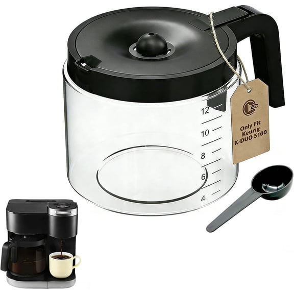12-Cup Glass Coffee Pot Replacement ONLY Compatible with KEURIG K-DUO 5100 12 Cups Coffee Machine - Carafe Replacement NOT Fit K-Duo Essentials, K-Duo Plus, K-Duo G2, or Any Other Coffee Maker