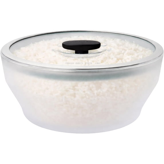 12-Cup Microwave Rice Cooker Bowl with Lid – Microwavable Safe Glass Cookware for Rice, Grains & Vegetable Steaming - BPA Plastic Free, Steaming & Even Reheating | Stackable Airtight Container