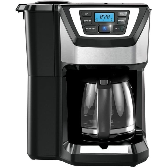 12-Cup Mill & Brew Coffee Maker, Built-In Grinder Drip Coffeemaker with Programmable Brewing, Fresh Ground Coffee for Home & Office Use, Black