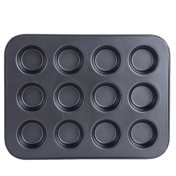 12 Cup Muffin Pan Cake Pans Non Stick Round Cake Mould Home Kitchen Cook DIY Cooking Tools Easy To Bake Equipped With A Non Stick Surface Makes It Easy To Clean (Small black TG003#D)