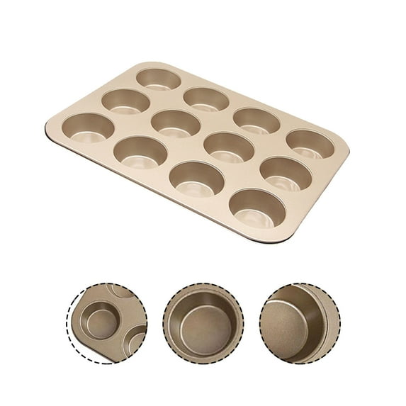 12-Cup Nonstick Muffin Pan, Cupcake Pan, 13"X10" Diameter Cup, Gold