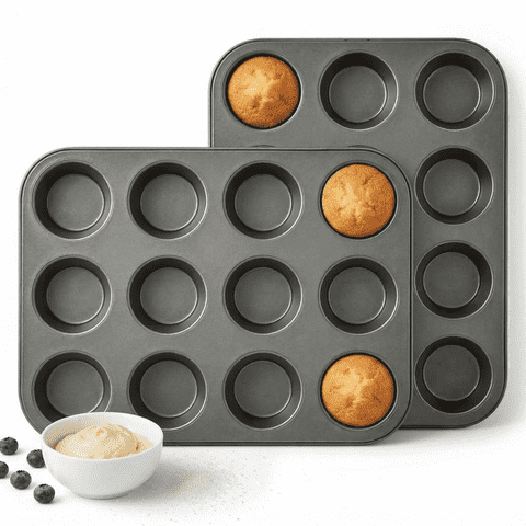 12-Cup Nonstick Muffin Pan Set of 2 Carbon Steel Cupcake Trays for Brownies, Egg Bites & Standard Baking, Nesting Design