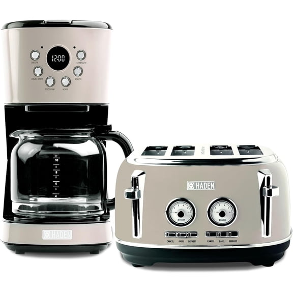 12 Cup Programmable Drip Coffee Maker Coffee Machine Bundled with 4 Slice Wide Slot Stainless Steel Toaster