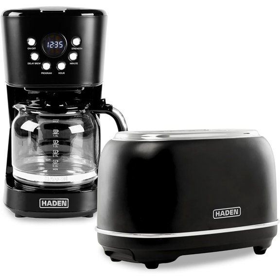 12 Cup Programmable Drip Coffee Maker Coffee Machine Bundled with Heritage 2 Slice Wide Slot Stainless Steel Toaster, Turquoise & Chrome