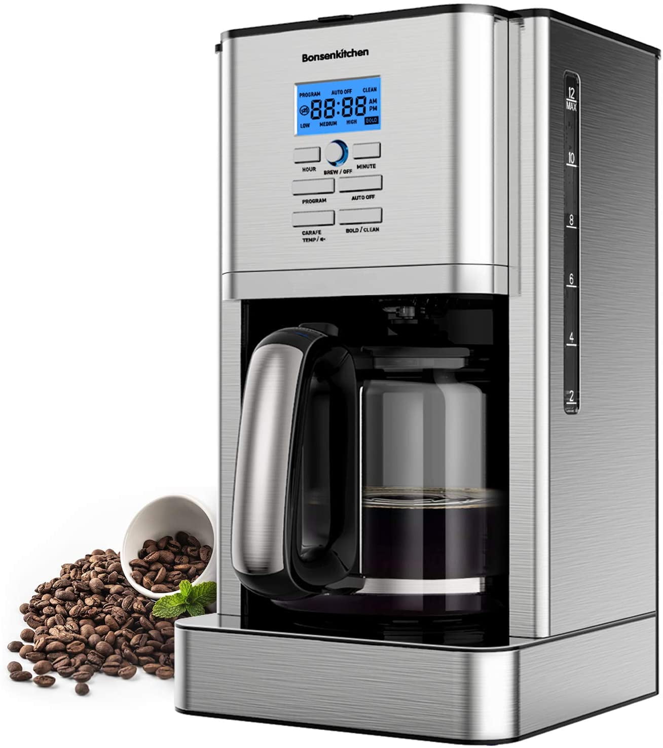 12 Cup Programmable Stainless Steel Coffee Maker Machines Built