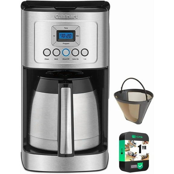 12 Cup Programmable Stainless Steel Thermal Coffee Maker with Thermal Carafe Bundle Including Permanent Filter and 1 YR CPS Enhanced Protection Pack