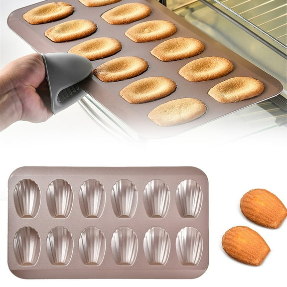 12 Cup Shell Cake Baking Pan, Nonstick Steel Madeleine Tray, French Pastry Mold for Mini Cakes, Cookies & Desserts, Even Heat Baking Pan 26×39cm