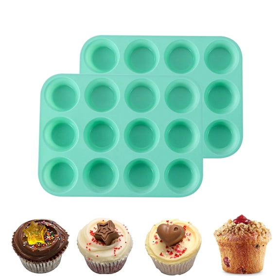 12-Cup Silicone Muffin - Cupcake Baking Pan, Reusable, 100% Silicon & Dishwasher Safe Bakeware Pans/Tin - Red Kitchen Rubber Tray & Mold for Keto Fat Bombs