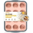 thumbnail image 1 of 12-Cup Silicone Muffin Pan for Baking - Premium Nonstick Muffin Tin with Metal Reinforced Frame, Easy to Clean Silicone Cupcake Molds, Dishwasher & Oven Safe BPA Free(Pink), 1 of 5