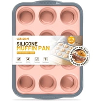 12-Cup Silicone Muffin Pan for Baking - Premium Nonstick Muffin Tin with Metal Reinforced Frame, Easy to Clean Silicone Cupcake Molds, Dishwasher & Oven Safe BPA Free(Pink)