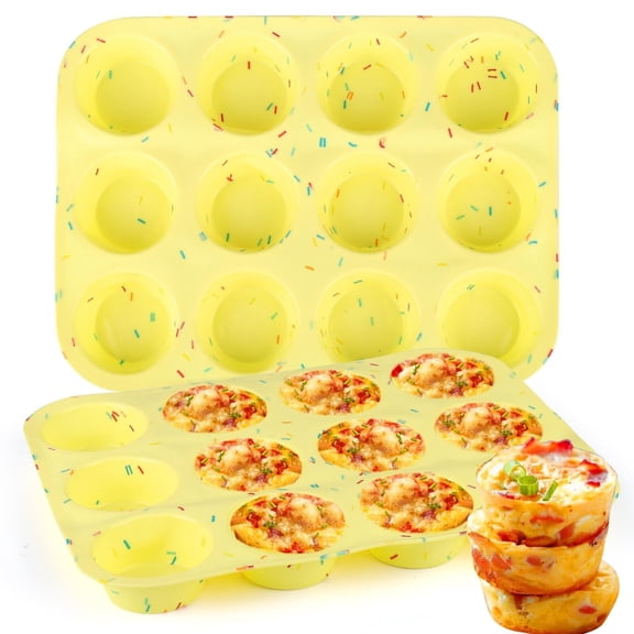 12-Cup Silicone Professional Non-Stick Popover Pans for Muffins, Brownies and Baking