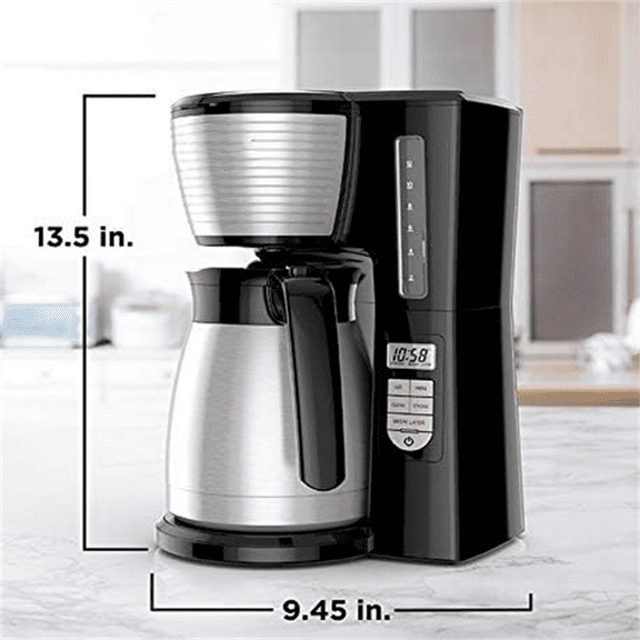 12-Cup Thermal Programmable Coffee maker, Brew Strength Selector, Auto-clean, Black and Silver