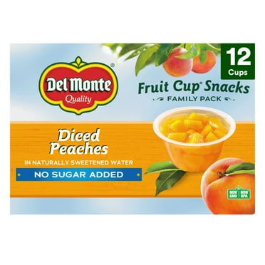 Del Monte No Sugar Added Diced Peaches Fruit Cup Snacks 3.75 oz Cup (Pack of 12)