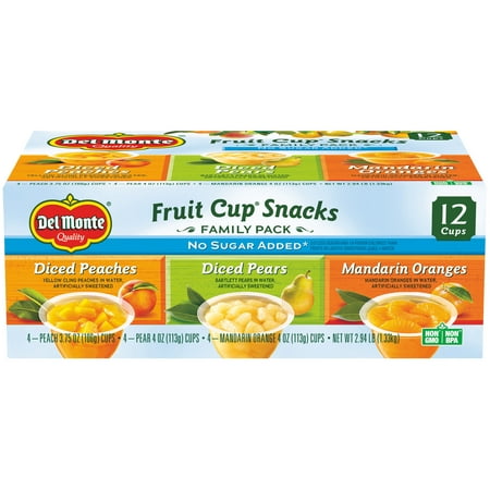 (12 Cups) Del Monte Fruit Cups, Variety Pack, No Sugar Added, 4 oz bowls