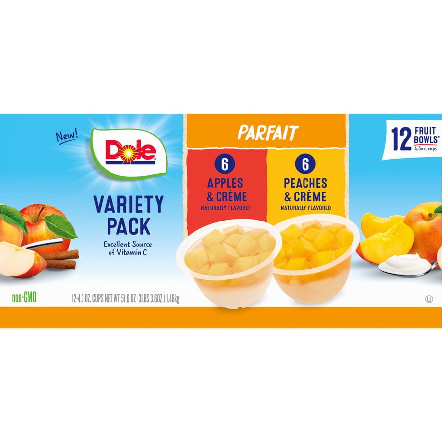(12 Cups) Dole Fruit Bowls Crème Parfait Variety Pack, 4.3 oz