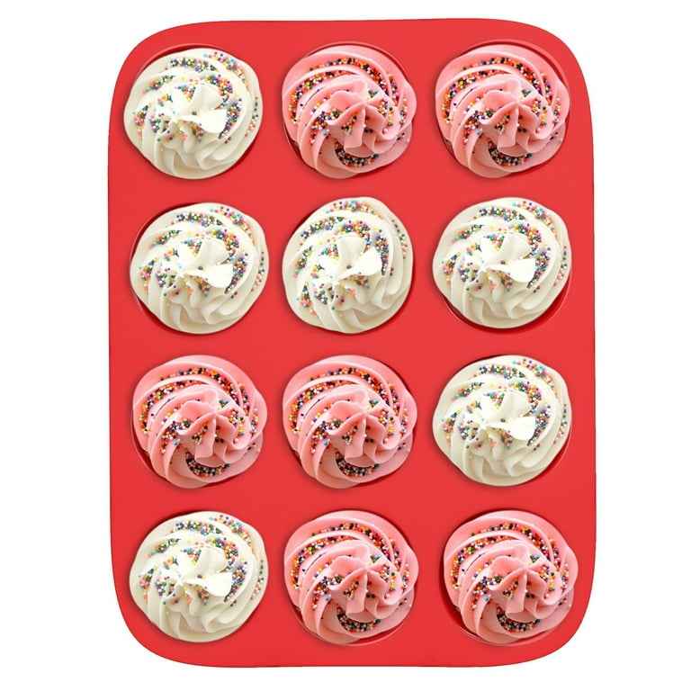 12 Cups Silicone Muffin Pan - Nonstick BPA Free Cupcake Pan 1 Pack Regular Size Silicone Mold, Size: 13 x 10 x 1.5, Red