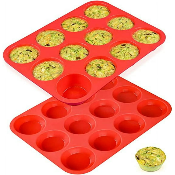 12 Cups Silicone Muffin Pan - Nonstick BPA Free Cupcake Pan Regular Size Silicone Mold