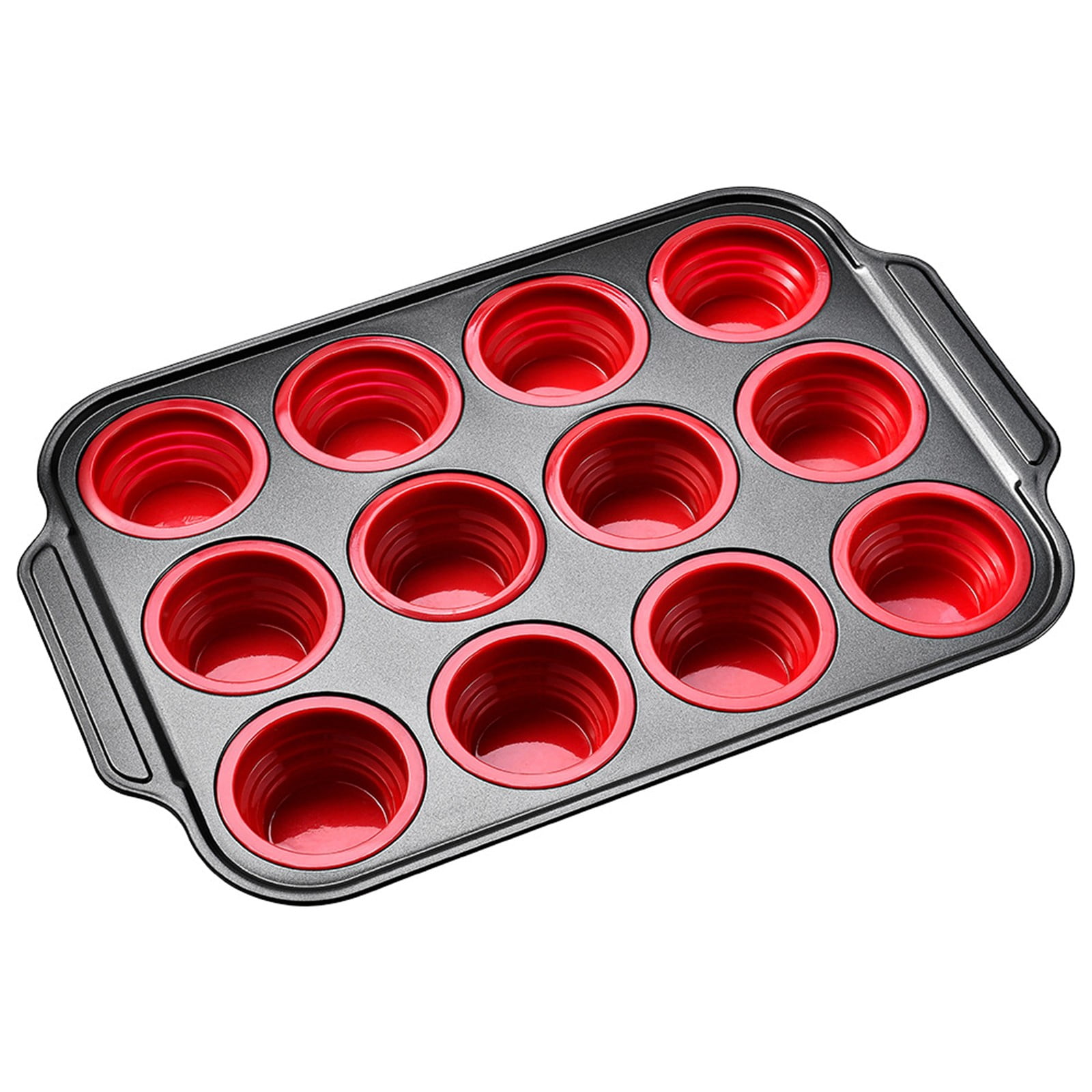 12-Cavity Non-Stick Muffin Pan - Carbon Steel, Silicone Coated, For Cupcakes & Baking