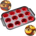 thumbnail image 1 of Silicone Muffin Pan with Carbon Steel Frame, 12 Cup Nonstick Bakeware, Easy Pop Cupcake Tins, Red, 1 of 9