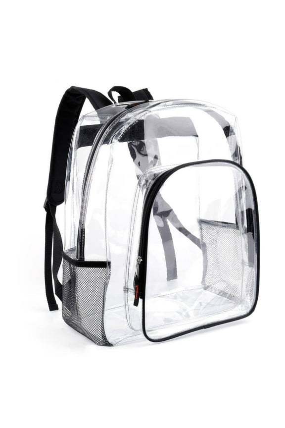 12” Cute Clear Backpack Plastic Transparent Bookbag See Through Plastic Bookbag for Students and Everyday Life(Black)