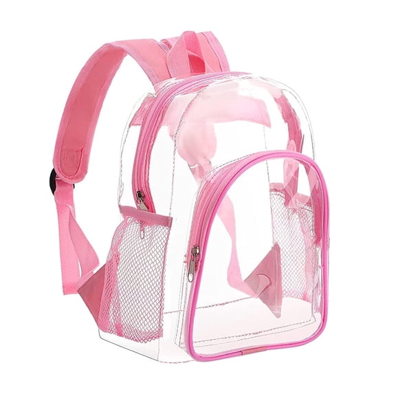 TEAMD 12” Cute Clear Backpack Plastic Transparent Bookbag See Through Plastic Bookbag Suitable for Students and Everyday Life(Pink)