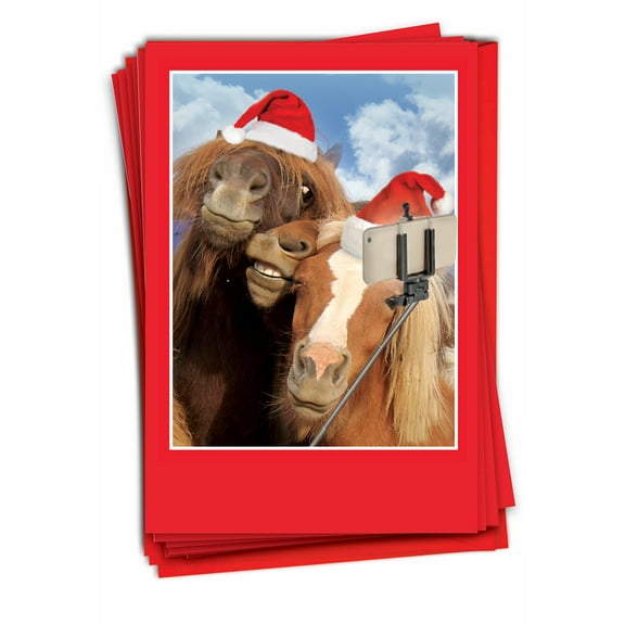 12 Cute Merry Christmas Cards Bulk (1 Design, 12 Cards) - Holiday Animal Selfie B2373BXSG