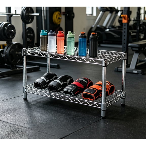 12"D x 24"W Chrome Wire Shelving with 2 Tiers, Weight Capacity 800 lbs Per Shelf