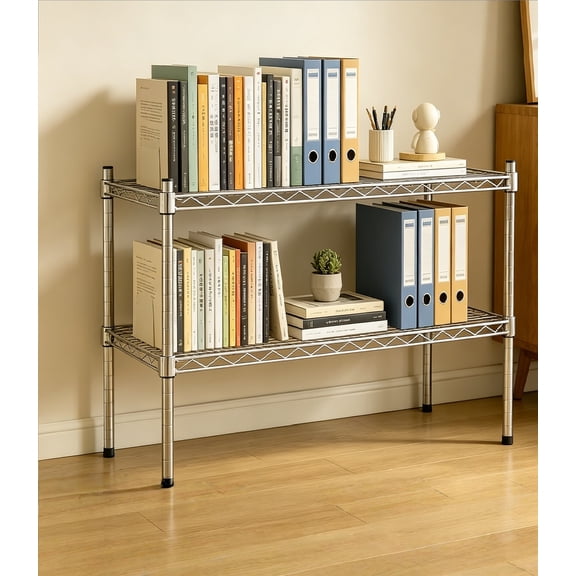 12"D x 24"W x 27"H Chrome Wire Shelving, 2 Shelves, Heavy Duty Storage, Commercial Wire Rack