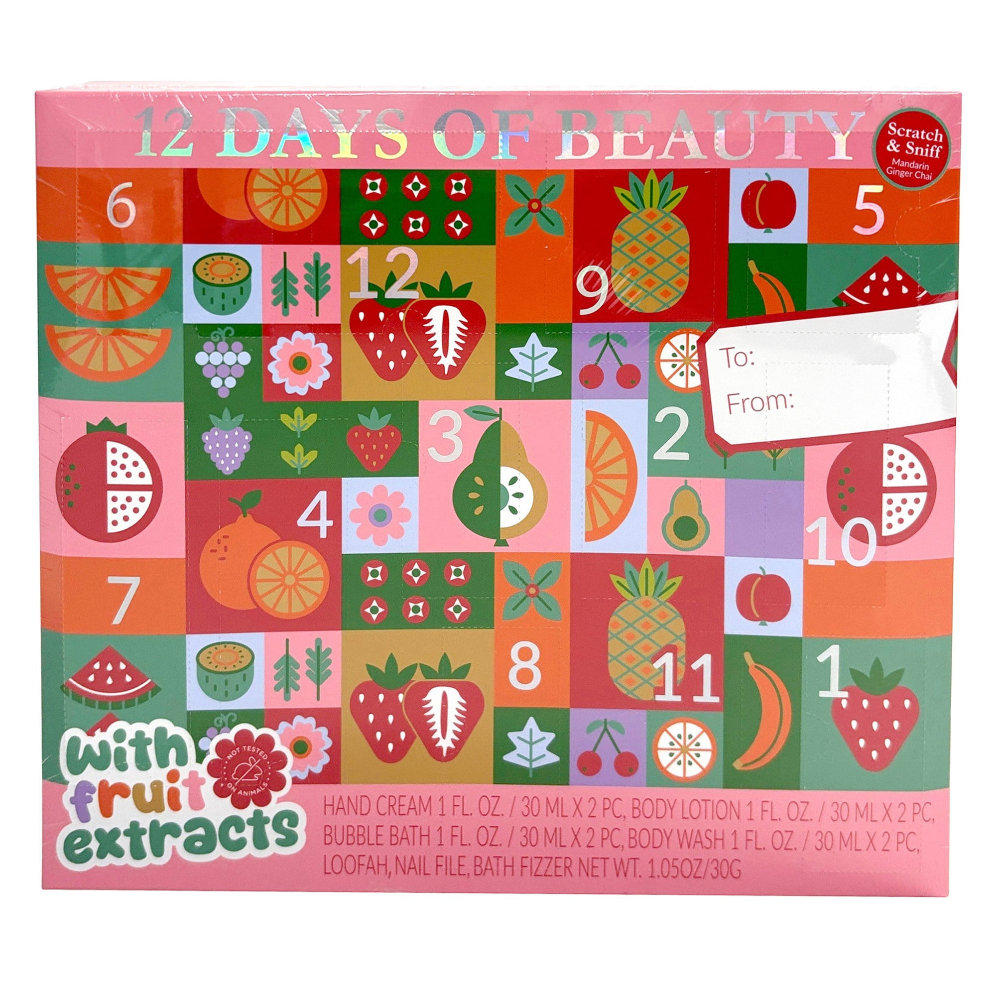 12 Days of Beauty Body Care Set, Mandarin Ginger Chai and Strawberry Mint Scents, 12 Pieces