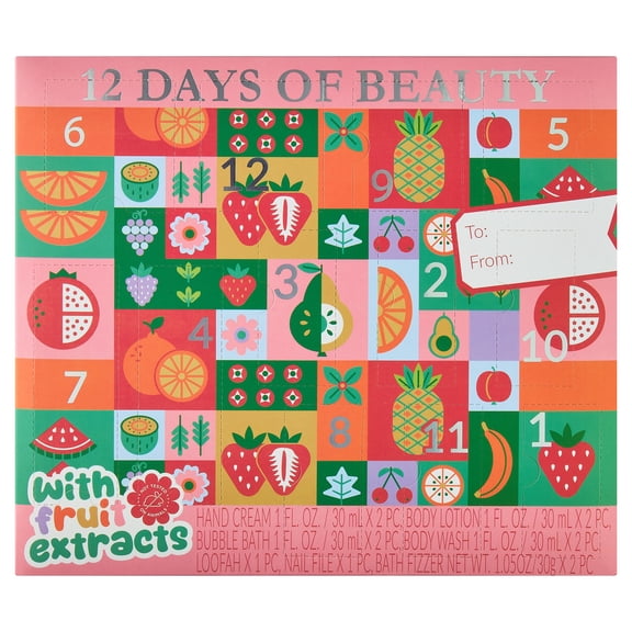 12 Days of Beauty Body Care Set, Mandarin Ginger Chai and Strawberry Mint Scents, 12 Pieces