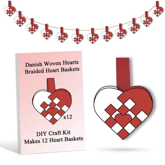 12 DIY Danish Heart Baskets. 4x4 Checkered Pattern with Central Heart. Precut and Ready to Use, No Tools Needed. Traditional Weaving Paper Craft to Make Julehjerter. Great Home Classroom Decorations