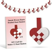 12 DIY Danish Heart Baskets. Precut and Ready to Use, No Tools Needed. Traditional Weaving Paper Craft to Make Julehjerter. Great as Braided Christmas Hearts (Red/White Kit)