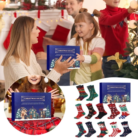 12 Day Countdown Sets for Festivals - Colorful Theme Socks for Arrival Calendar Countdown to 2025