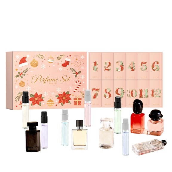 12 Days Christmas Advent Calendar Perfume Set, 5ML Mini Portable Fragrance Bottle Blind Box, Holiday Countdown Surprise Beauty Gift Set for Women Girls Christmas Stocking Stuffer