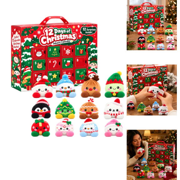 12 Days of Christmas Plush Dumpling Blind Box Advent Calendar 2026, 12 Collectible Mystery Stuffed Plush Bun Figures, Kawaii Christmas Countdown Calendar (A)
