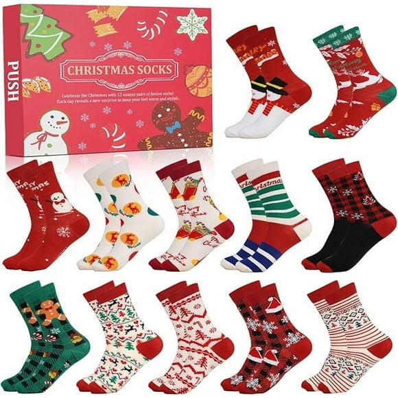 12 Days of Christmas Socks Advent Calendar for Women Advent Calendar 2024 Festive Holiday Countdown with 12 Pairs of Fun and Colorful Christmas-Themed Socks Gift for Women