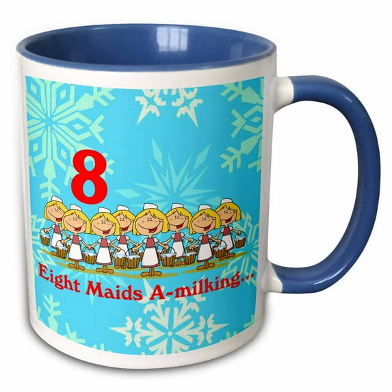 3drose, 12 Days of Christmas Eight Maids A-milking..., 11oz Two-tone Blue Mug