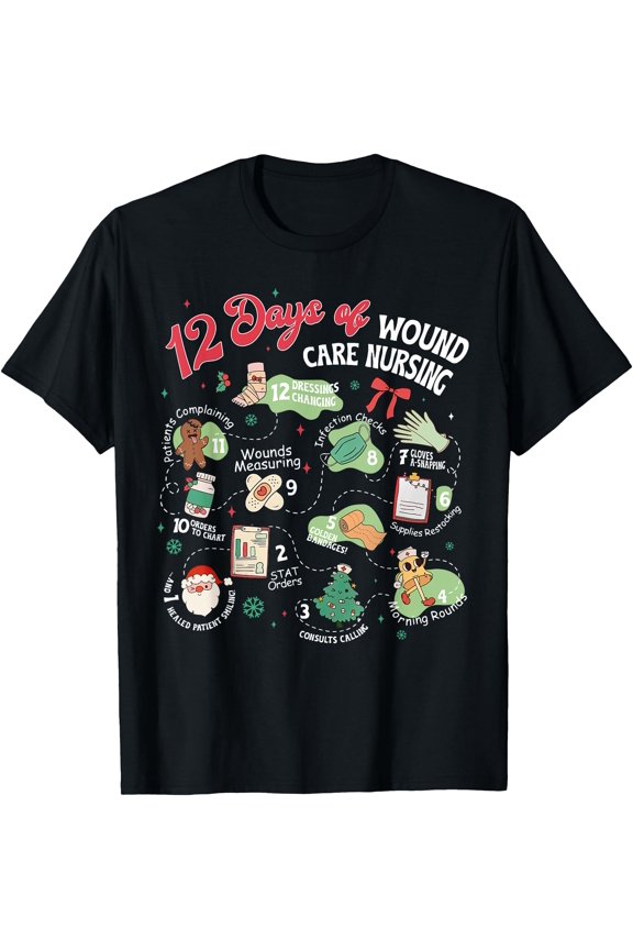 12 Days Of Wound Care Nursing Christmas Ostomy Woc Nurse Np T-Shirt , Vintage T-Shirt