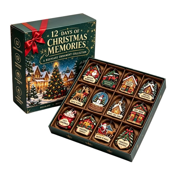12 Days of Christmas Memories Ornament Set, Hanging 2D Acrylic Christmas Tree Decorations for Home, Holiday Keepsake Gift Collection