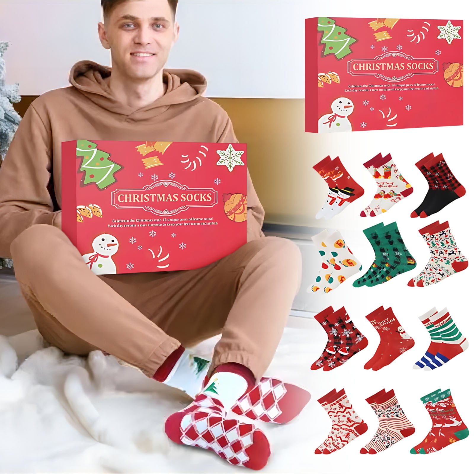 12 Days of Christmas Socks Advent Calendar for Men Woman, Advent