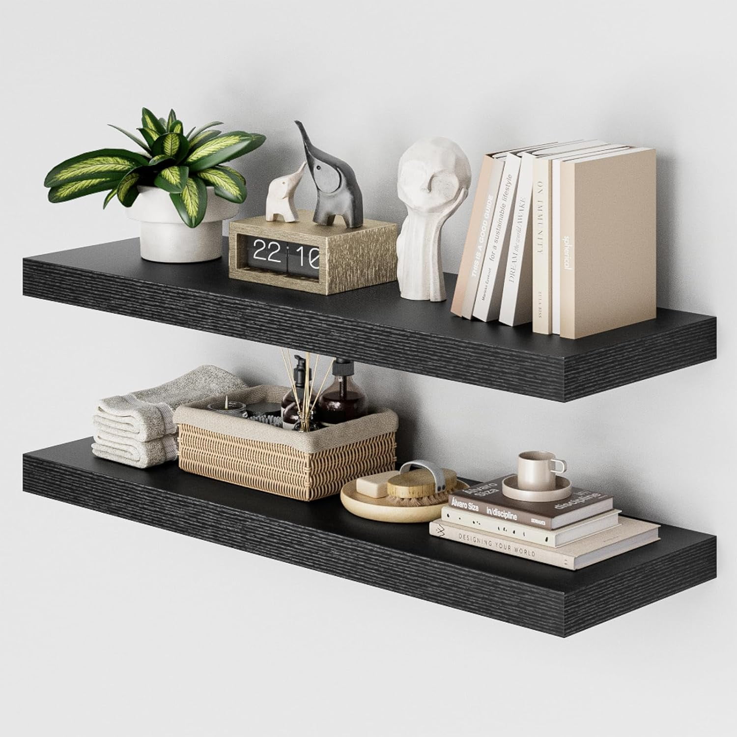 12" Deep Black Floating Shelves Wall Shelves for Bedroom Living Room ...