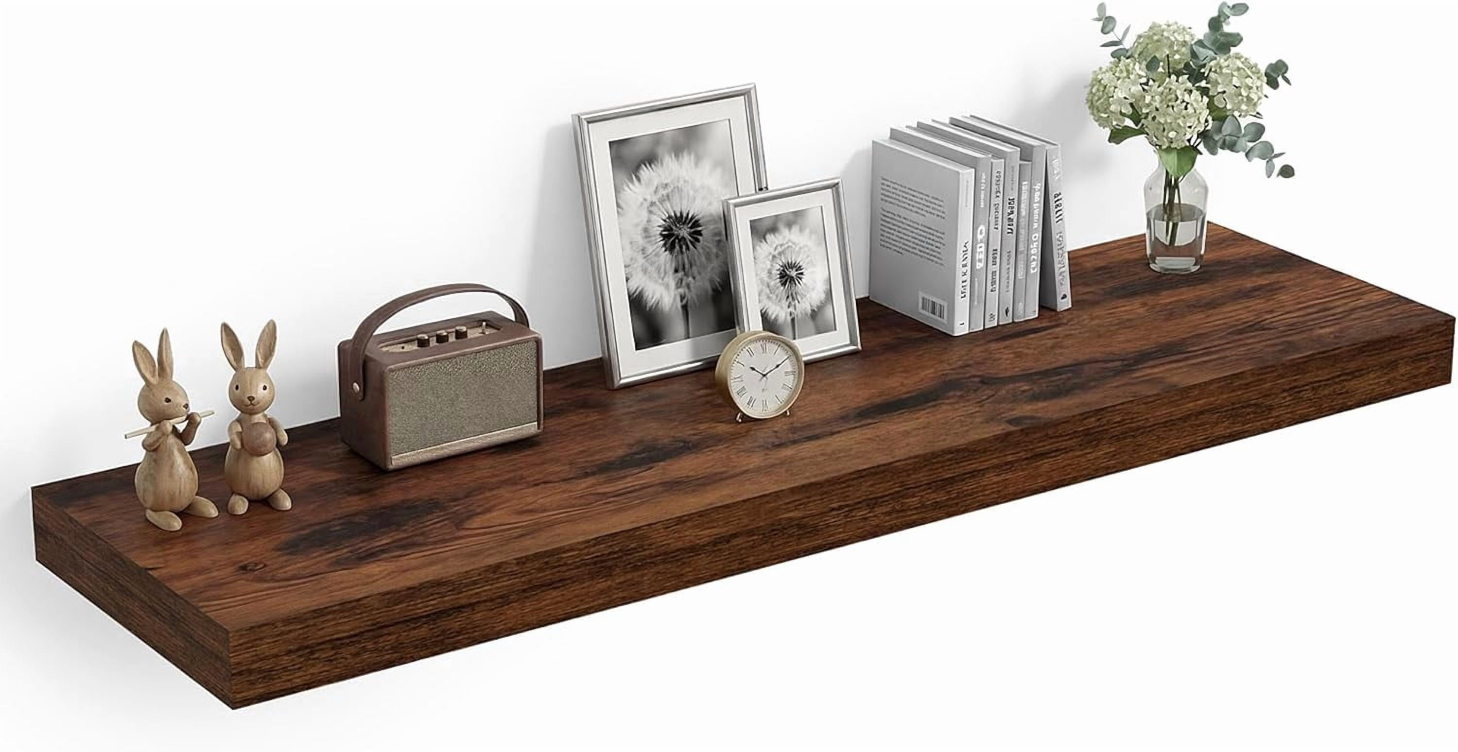 12" Deep Floating Shelves, 36 x 12 Inch Wall Mounted Long Floating Shelf with Invisible Brackets, for Home Decor, Bedroom, Kitchen, Living Room, Bathroom - 1 Pack, Rustic Brown