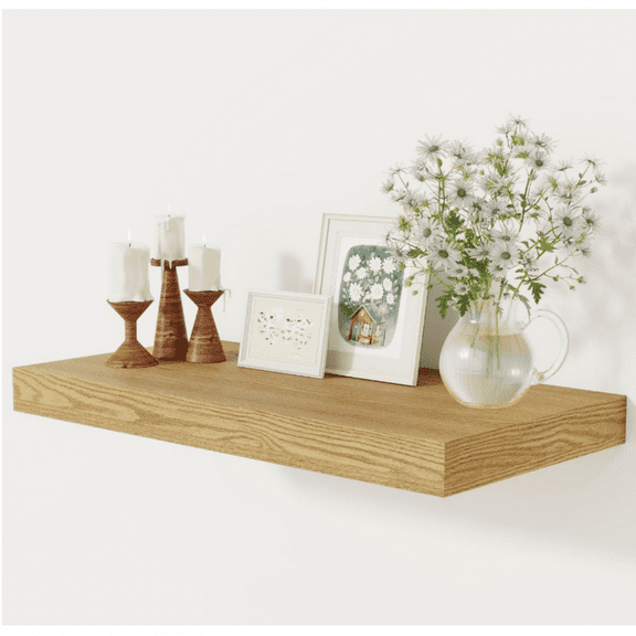 12" Deep Oak Floating Shelves, Rustic Wood Wall Shelves for Wall Dr & Storage, 24 x 12 Floating Shelf for Living Room, Bathroom, Bedroom, Set of 1